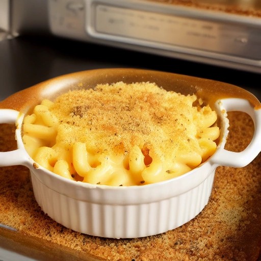 Creamy mac and cheese with a golden breadcrumb crust baked at camp