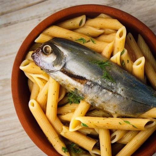 Savory pasta tossed with canned sardines and herbs.