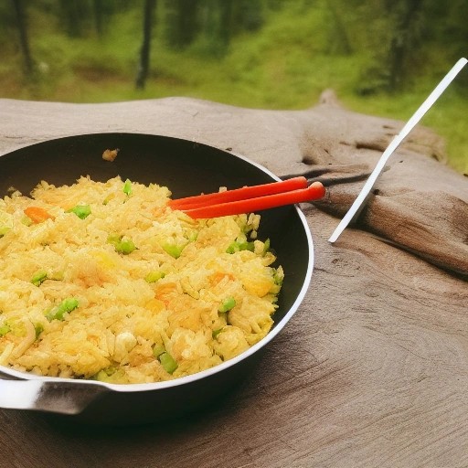 Simple one pan egg fried rice ready for a quick campsite dinner