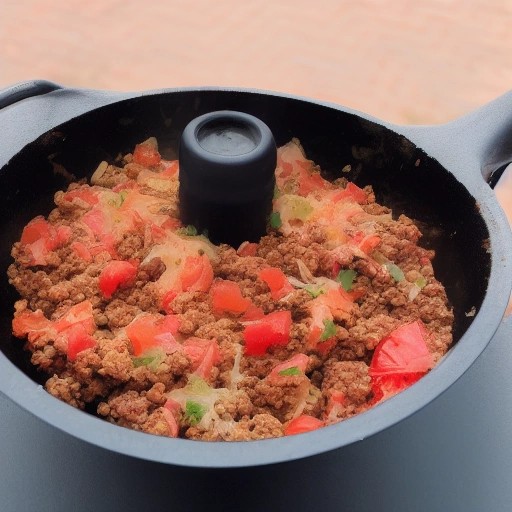 Cheesy ground beef taco skillet dinner cooked over a camp stove