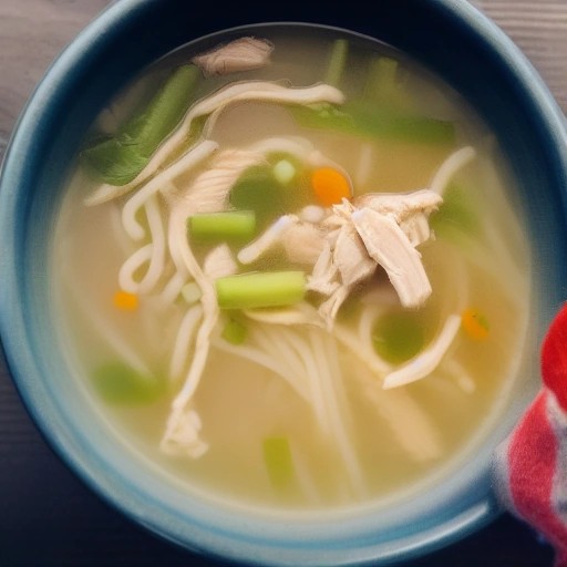 Hearty chicken soup bowl featuring tender noodles and broth.