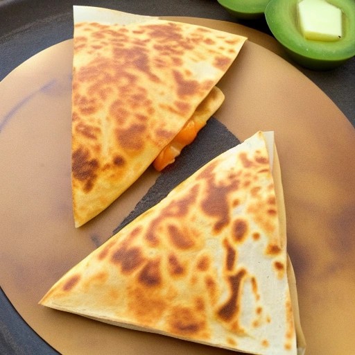 Crispy chicken quesadillas cooked on an outdoor griddle.