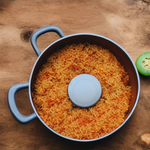 One pot tomato rice simmered on an outdoor stove.