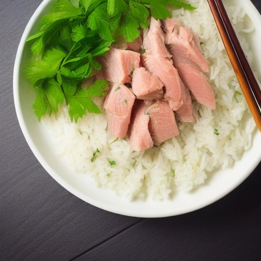 Quick tuna and rice bowl garnished with fresh herbs.